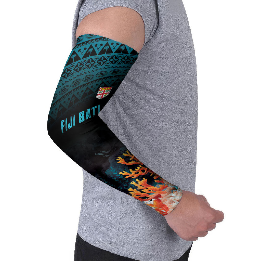 Fiji Bati Rugby Custom Viti Masi Arm Sleeves Coral Motifs LT7 - Polynesian Pride