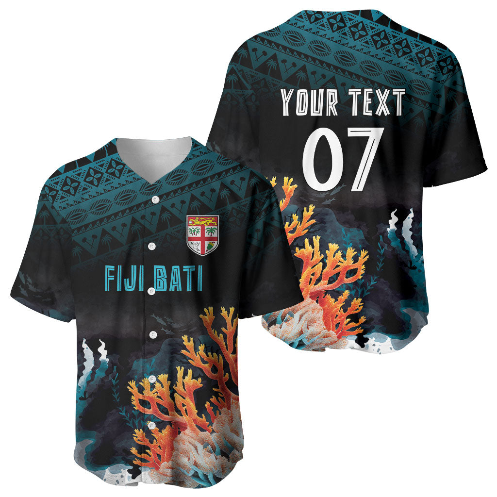 Fiji Bati Rugby Custom Viti Masi Baseball Jersey Coral Motifs LT7 - Polynesian Pride