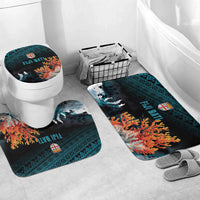 Fiji Bati Rugby Viti Masi Bathroom Set Coral Motifs LT7 Mat Set Only (3 pcs) One Size Black Turquoise - Polynesian Pride