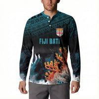 Fiji Bati Rugby Custom Viti Masi Button Sweatshirt Coral Motifs LT7 - Polynesian Pride