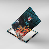 Fiji Bati Rugby Viti Masi Canvas Wall Art Coral Motifs LT7 With Frame Black Turquoise - Polynesian Pride