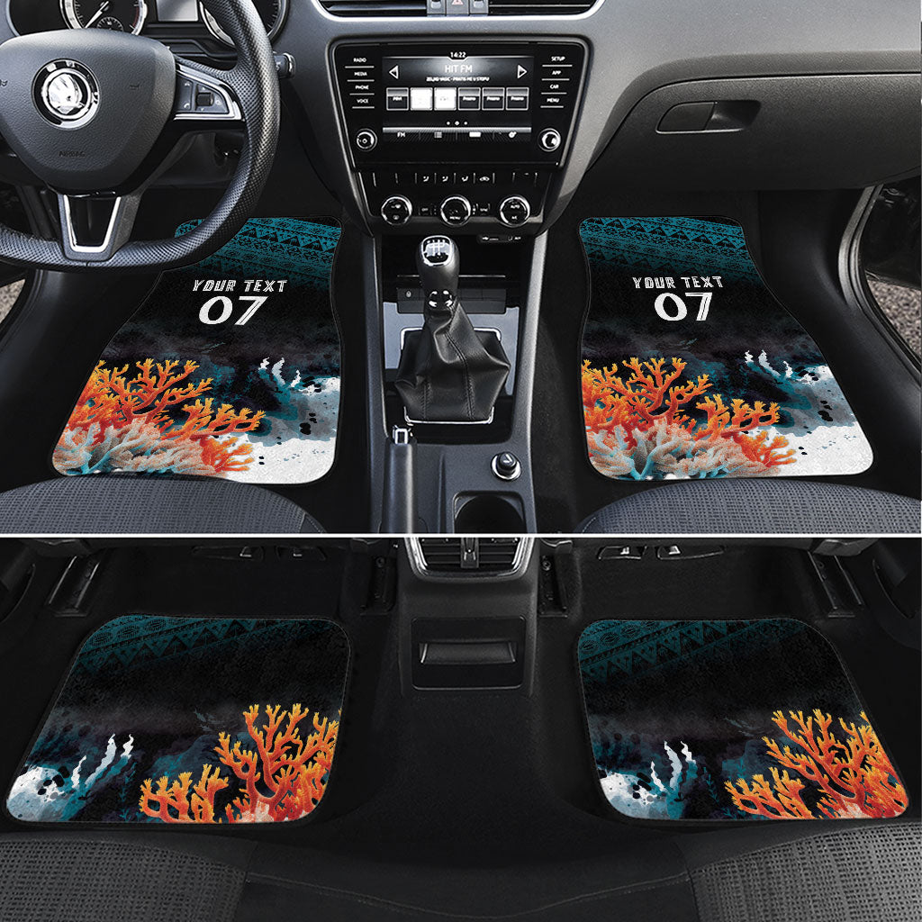 Fiji Bati Rugby Custom Viti Masi Car Mats Coral Motifs LT7 Set 4pcs Black Turquoise - Polynesian Pride