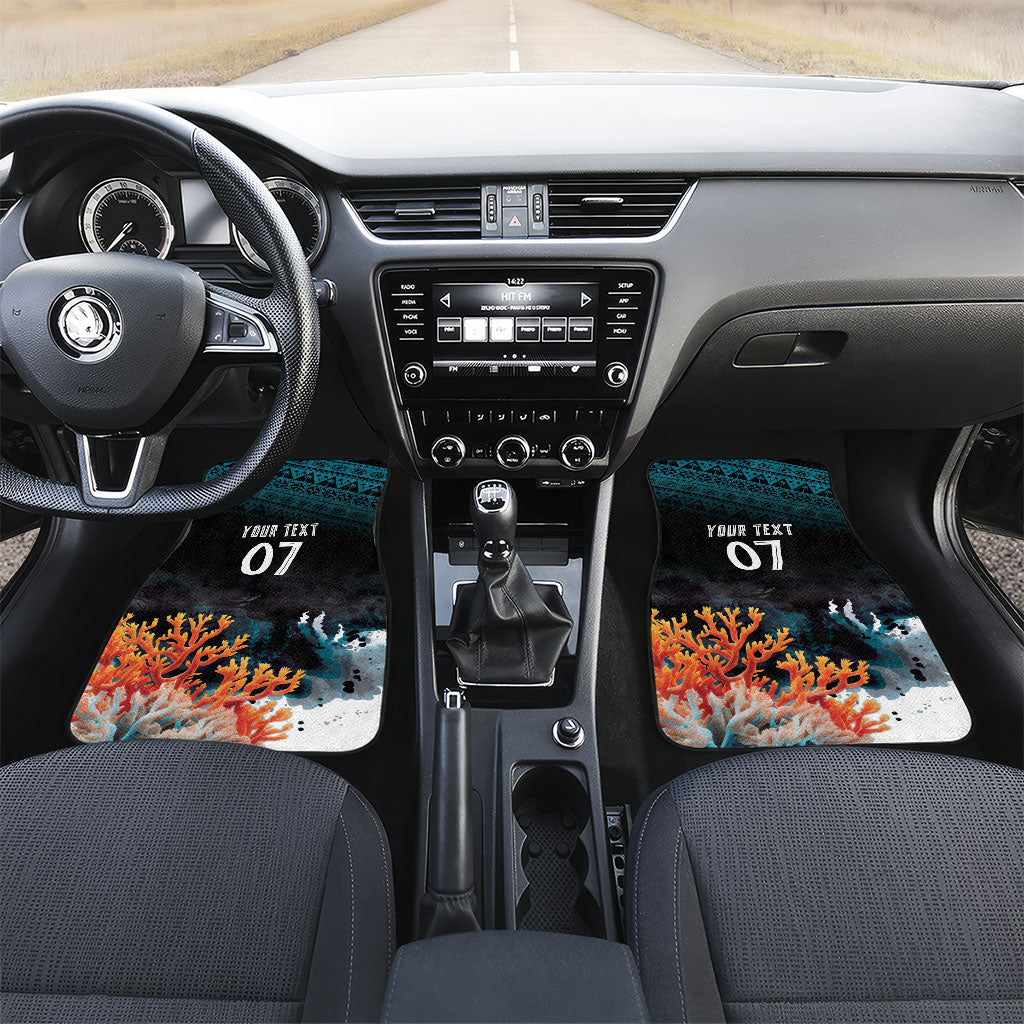 Fiji Bati Rugby Custom Viti Masi Car Mats Coral Motifs LT7 Set 2pcs - Front Black Turquoise - Polynesian Pride