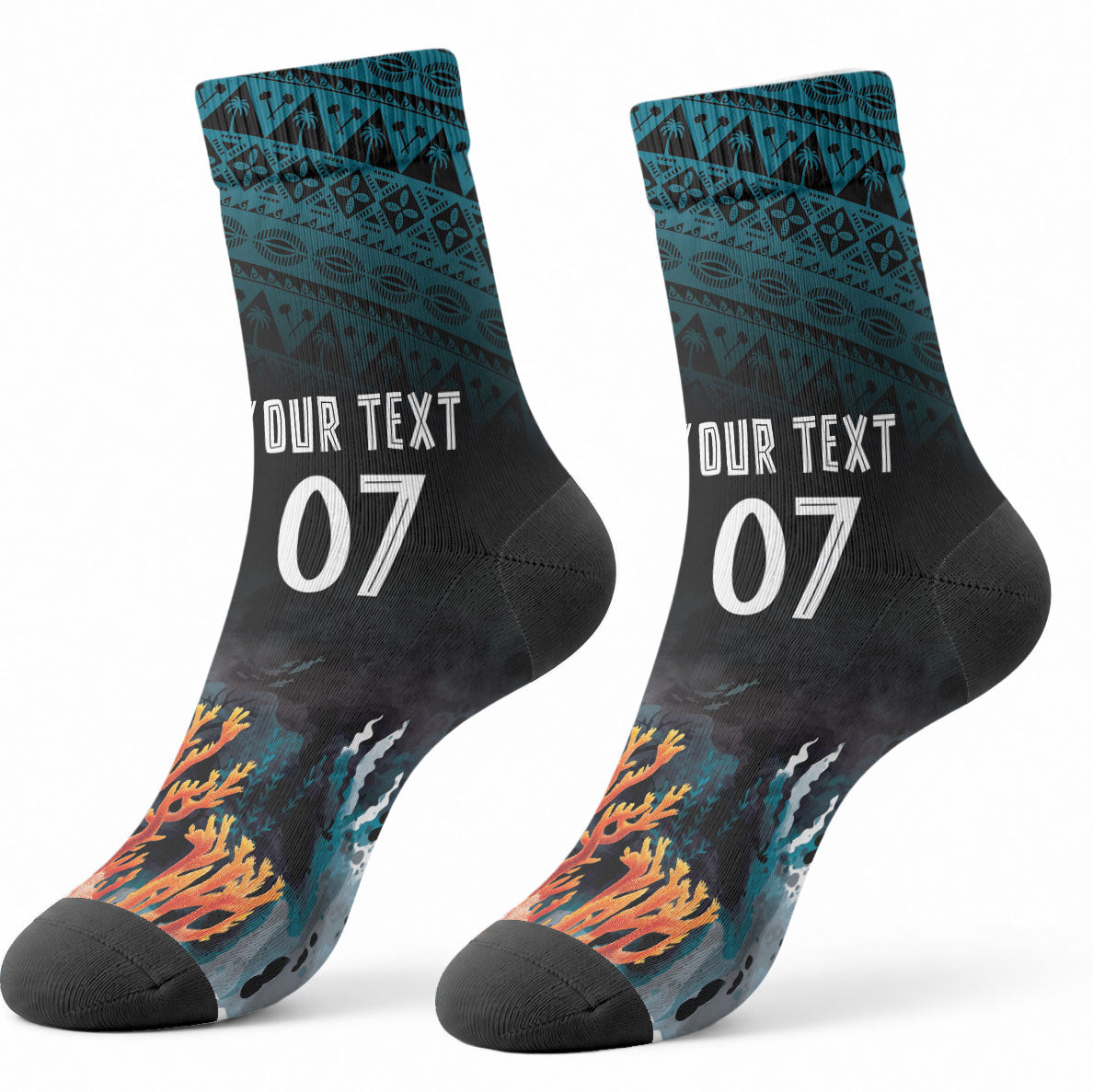 Fiji Bati Rugby Custom Viti Masi Crew Socks Coral Motifs LT7 - Polynesian Pride