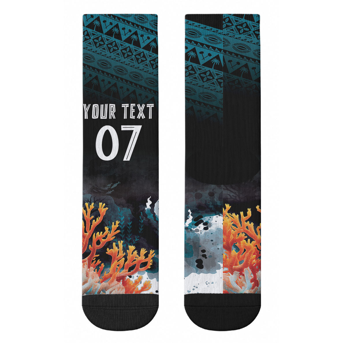 Fiji Bati Rugby Custom Viti Masi Crew Socks Coral Motifs LT7 - Polynesian Pride