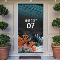 Fiji Bati Rugby Custom Viti Masi Door Cover Coral Motifs LT7 Black Turquoise - Polynesian Pride