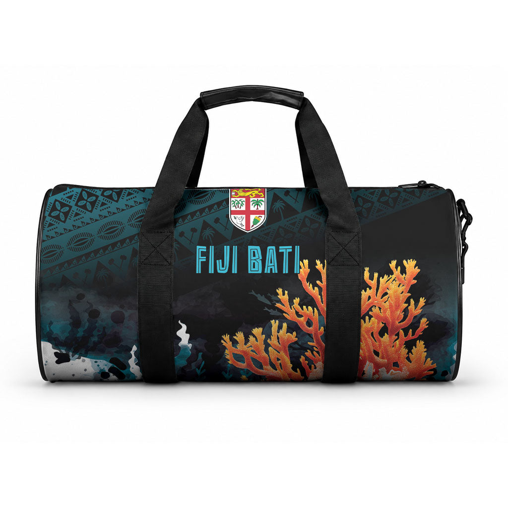 Fiji Bati Rugby Viti Masi Duffle Bag Coral Motifs LT7 One size Black Turquoise - Polynesian Pride