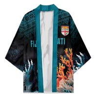 Fiji Bati Rugby Custom Viti Masi Kimono Coral Motifs LT7 Unisex Black Turquoise - Polynesian Pride