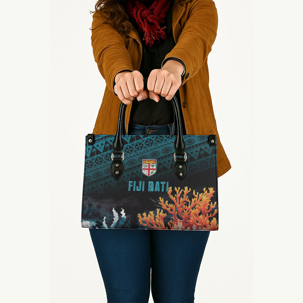 Fiji Bati Rugby Viti Masi Leather Bag Coral Motifs LT7 - Polynesian Pride