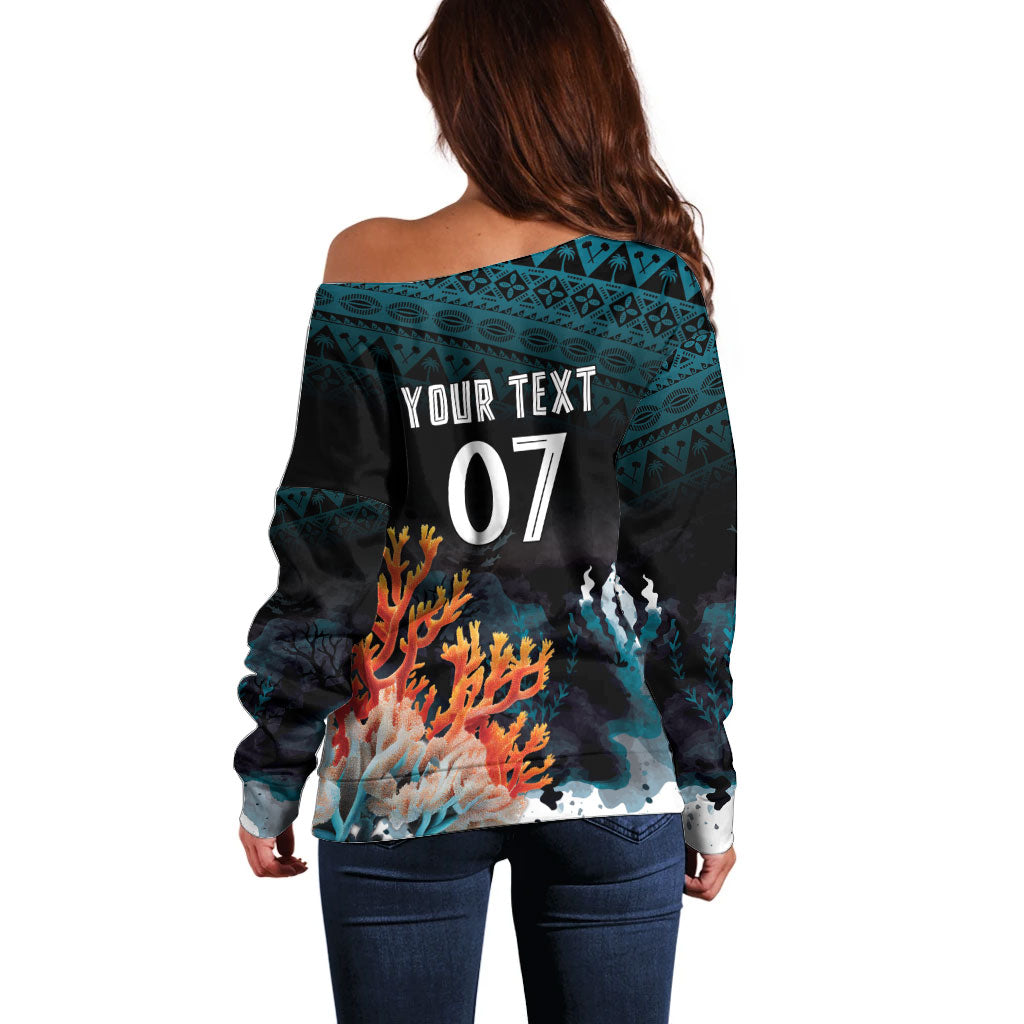 Fiji Bati Rugby Custom Viti Masi Off Shoulder Sweater Coral Motifs LT7 - Polynesian Pride