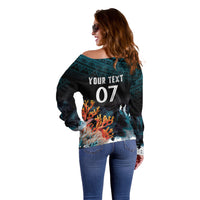 Fiji Bati Rugby Custom Viti Masi Off Shoulder Sweater Coral Motifs LT7 - Polynesian Pride