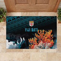 Fiji Bati Rugby Viti Masi Rubber Doormat Coral Motifs LT7 Black Turquoise - Polynesian Pride