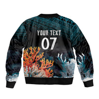 Fiji Bati Rugby Custom Viti Masi Sleeve Zip Bomber Jacket Coral Motifs LT7 - Polynesian Pride