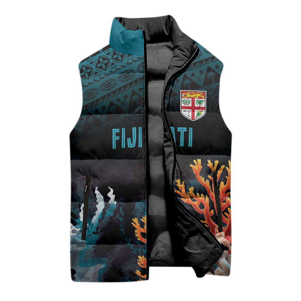 Fiji Bati Rugby Custom Viti Masi Sleeveless Puffer Jacket Coral Motifs LT7 - Polynesian Pride