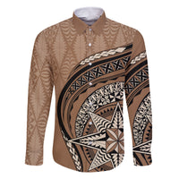 Tonga Ngatu Family Matching Off Shoulder Maxi Dress and Hawaiian Shirt Tokelau Classic Motifs LT7 Dad's Shirt - Long Sleeve Brown - Polynesian Pride