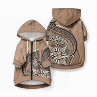 Tonga Ngatu Pet Hoodie Tokelau Classic Motifs LT7 Zip-up Brown - Polynesian Pride