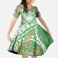 Aloha Molokai Island Family Matching Off Shoulder Maxi Dress and Hawaiian Shirt Hawaii Pua Kukui LT7 Daughter's Dress Green - Polynesian Pride