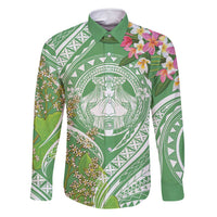 Aloha Molokai Island Family Matching Off Shoulder Maxi Dress and Hawaiian Shirt Hawaii Pua Kukui LT7 Dad's Shirt - Long Sleeve Green - Polynesian Pride
