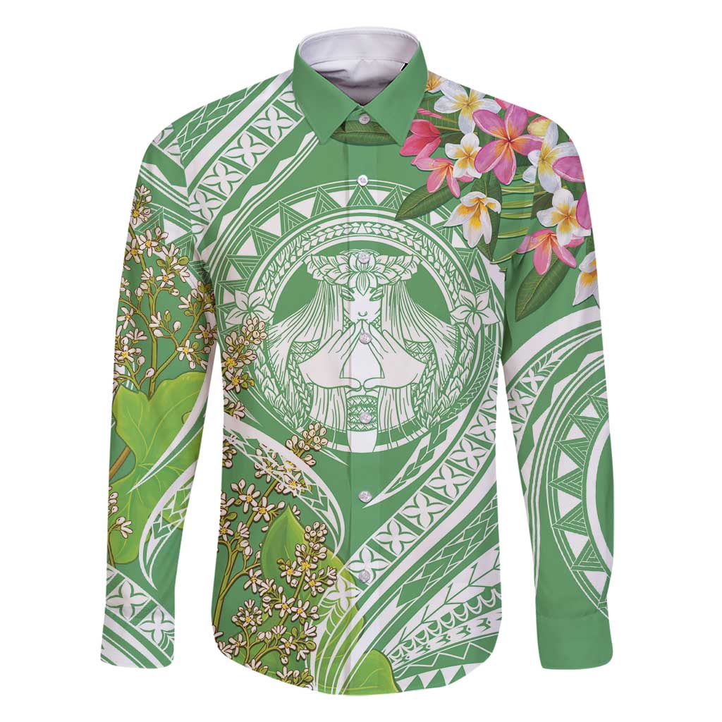 Aloha Molokai Island Family Matching Off Shoulder Short Dress and Hawaiian Shirt Hawaii Pua Kukui LT7 Dad's Shirt - Long Sleeve Green - Polynesian Pride