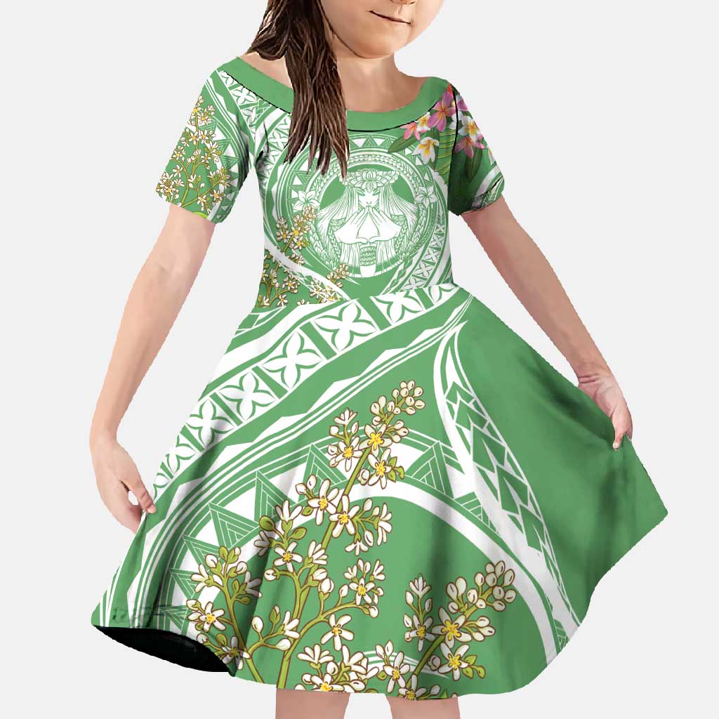 Aloha Molokai Island Family Matching Summer Maxi Dress and Hawaiian Shirt Hawaii Pua Kukui LT7 Daughter's Dress Green - Polynesian Pride