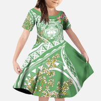 Aloha Molokai Island Family Matching Summer Maxi Dress and Hawaiian Shirt Hawaii Pua Kukui LT7 Daughter's Dress Green - Polynesian Pride
