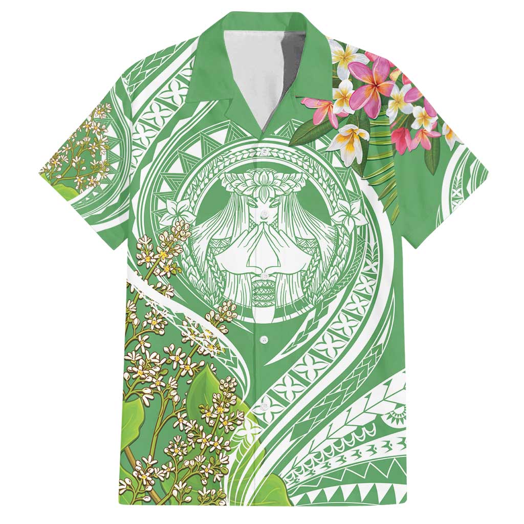 Aloha Molokai Island Family Matching Tank Maxi Dress and Hawaiian Shirt Hawaii Pua Kukui LT7 Dad's Shirt - Short Sleeve Green - Polynesian Pride