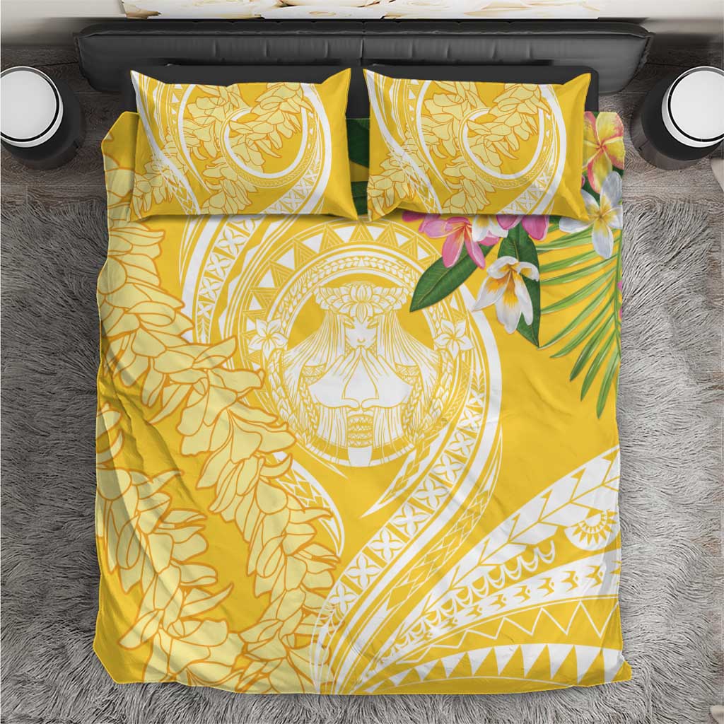 Aloha Hawaii Oahu Bedding Set Wahine with Ilima Lei LT7 Yellow - Polynesian Pride