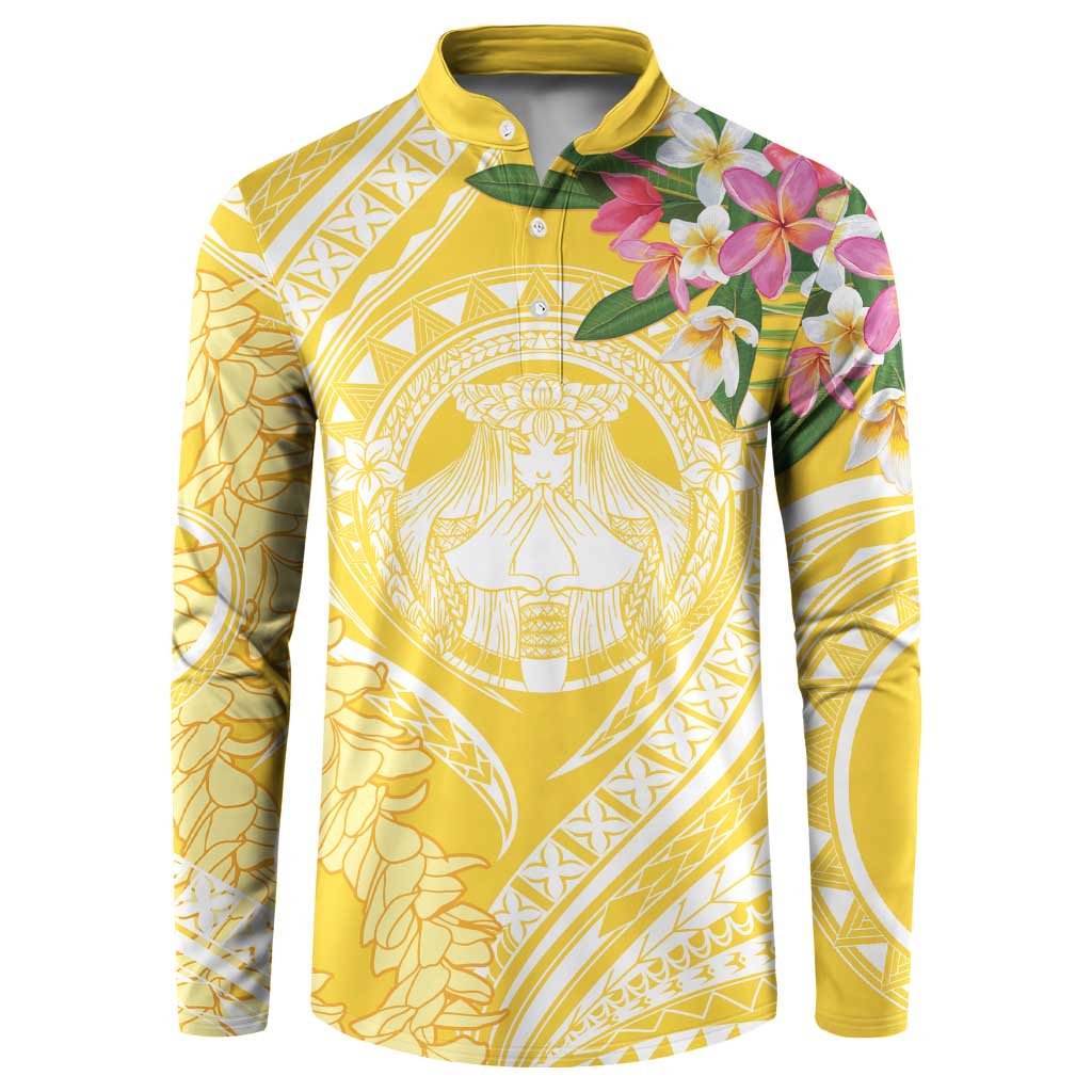 Aloha Hawaii Oahu Button Sweatshirt Wahine with Ilima Lei LT7 Yellow - Polynesian Pride