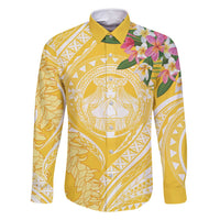 Aloha Hawaii Oahu Family Matching Long Sleeve Bodycon Dress and Hawaiian Shirt Wahine with Ilima Lei LT7 Dad's Shirt - Long Sleeve Yellow - Polynesian Pride