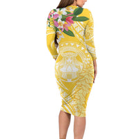 Aloha Hawaii Oahu Family Matching Long Sleeve Bodycon Dress and Hawaiian Shirt Wahine with Ilima Lei LT7 - Polynesian Pride