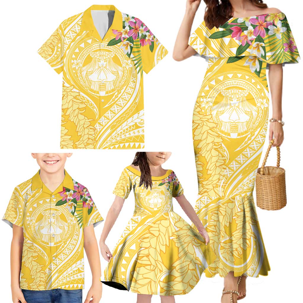 Aloha Hawaii Oahu Family Matching Mermaid Dress and Hawaiian Shirt Wahine with Ilima Lei LT7 - Polynesian Pride