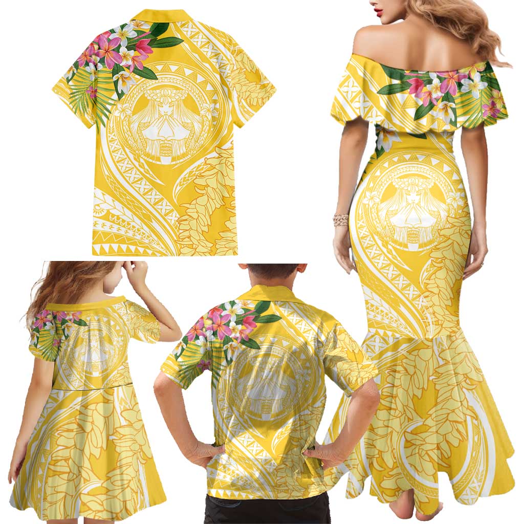 Aloha Hawaii Oahu Family Matching Mermaid Dress and Hawaiian Shirt Wahine with Ilima Lei LT7 - Polynesian Pride