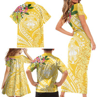 Aloha Hawaii Oahu Family Matching Short Sleeve Bodycon Dress and Hawaiian Shirt Wahine with Ilima Lei LT7 - Polynesian Pride
