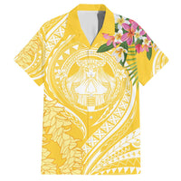 Aloha Hawaii Oahu Family Matching Short Sleeve Bodycon Dress and Hawaiian Shirt Wahine with Ilima Lei LT7 Dad's Shirt - Short Sleeve Yellow - Polynesian Pride