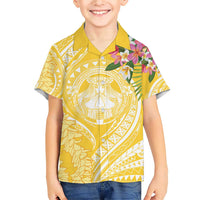 Aloha Hawaii Oahu Family Matching Short Sleeve Bodycon Dress and Hawaiian Shirt Wahine with Ilima Lei LT7 Son's Shirt Yellow - Polynesian Pride
