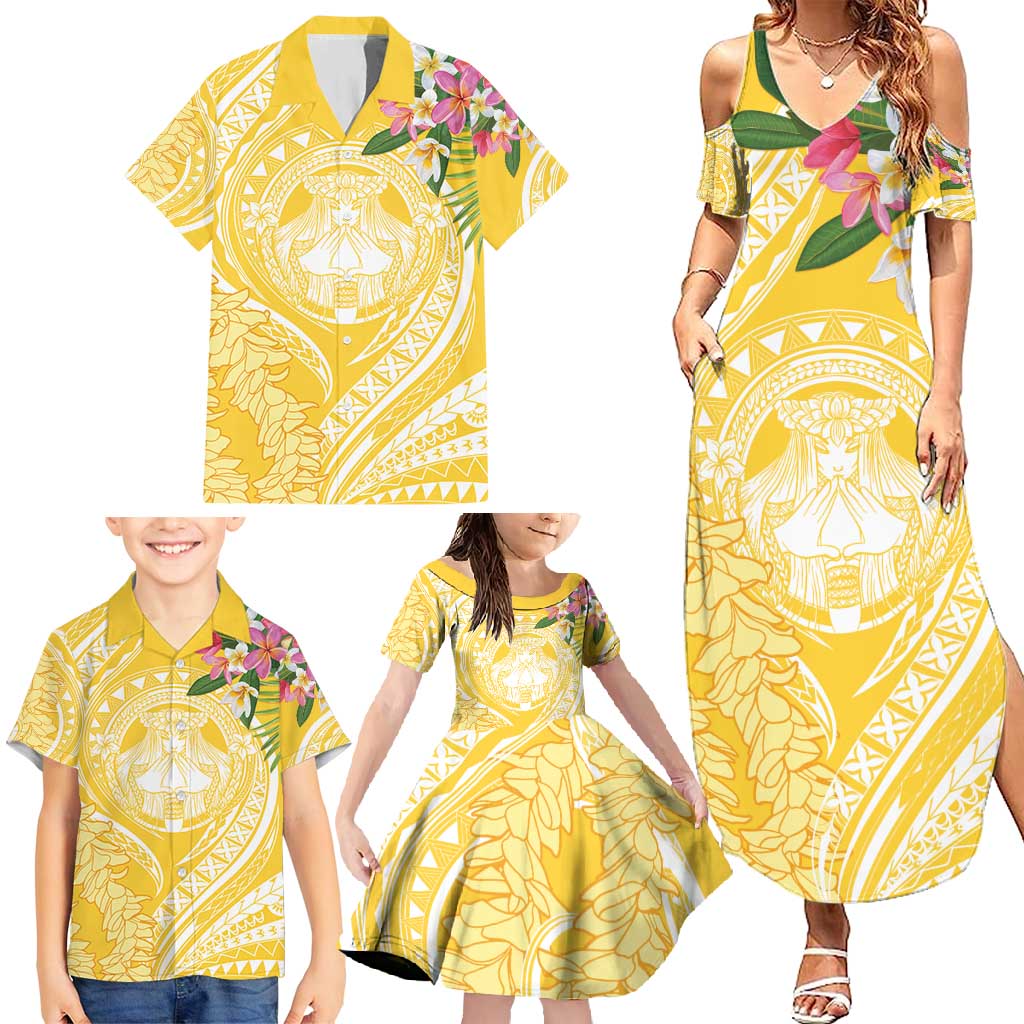 Aloha Hawaii Oahu Family Matching Summer Maxi Dress and Hawaiian Shirt Wahine with Ilima Lei LT7 - Polynesian Pride