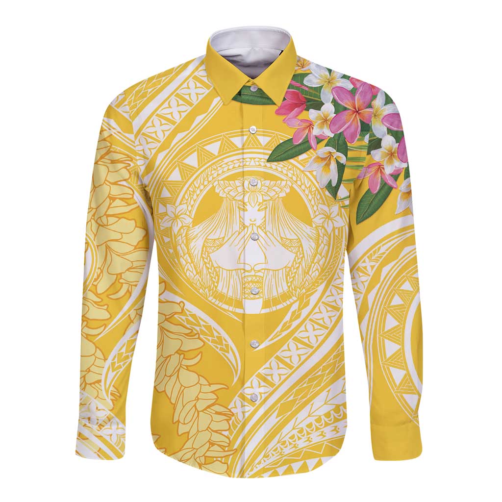 Aloha Hawaii Oahu Long Sleeve Button Shirt Wahine with Ilima Lei LT7 Unisex Yellow - Polynesian Pride