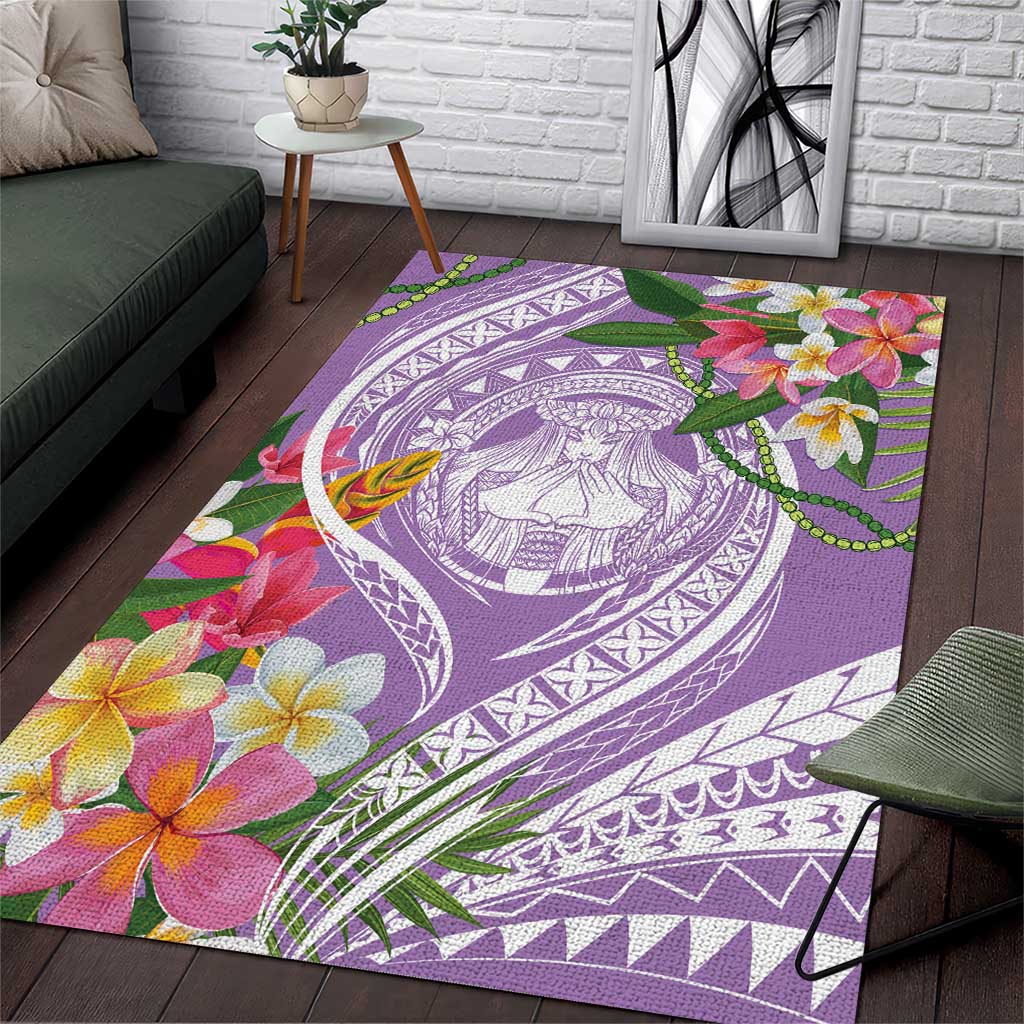 Aloha Hawaii Kauai Area Rug Frangipani Mix Mokihana Lei LT7 Purple - Polynesian Pride
