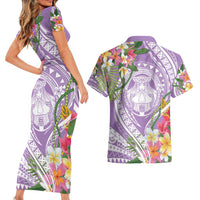 Aloha Hawaii Kauai Couples Matching Short Sleeve Bodycon Dress and Hawaiian Shirt Frangipani Mix Mokihana Lei LT7 - Polynesian Pride