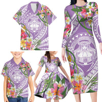 Aloha Hawaii Kauai Family Matching Long Sleeve Bodycon Dress and Hawaiian Shirt Frangipani Mix Mokihana Lei LT7 - Polynesian Pride