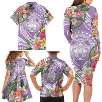 Aloha Hawaii Kauai Family Matching Long Sleeve Bodycon Dress and Hawaiian Shirt Frangipani Mix Mokihana Lei LT7 - Polynesian Pride