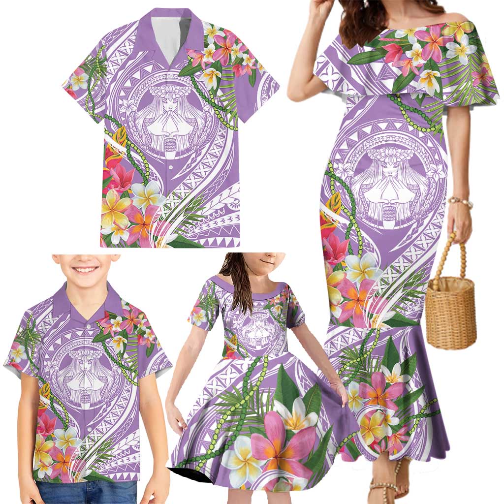 Aloha Hawaii Kauai Family Matching Mermaid Dress and Hawaiian Shirt Frangipani Mix Mokihana Lei LT7 - Polynesian Pride