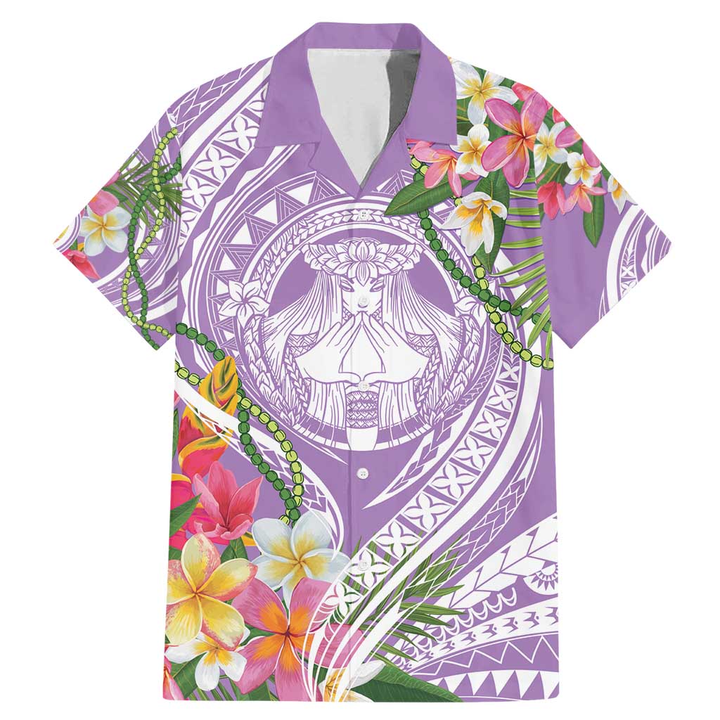 Aloha Hawaii Kauai Family Matching Mermaid Dress and Hawaiian Shirt Frangipani Mix Mokihana Lei LT7 Dad's Shirt - Short Sleeve Purple - Polynesian Pride