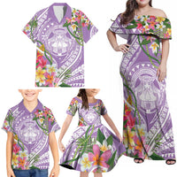 Aloha Hawaii Kauai Family Matching Off Shoulder Maxi Dress and Hawaiian Shirt Frangipani Mix Mokihana Lei LT7 - Polynesian Pride