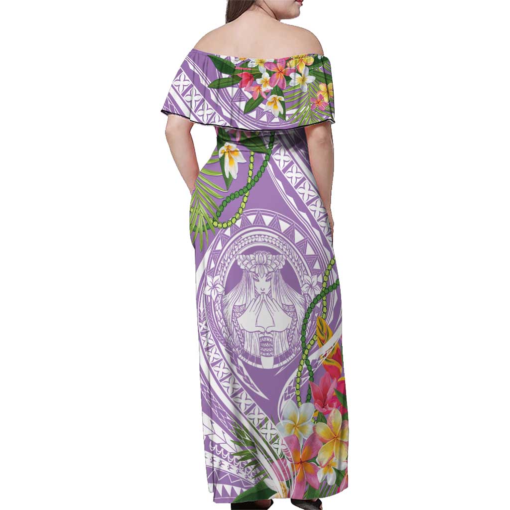 Aloha Hawaii Kauai Family Matching Off Shoulder Maxi Dress and Hawaiian Shirt Frangipani Mix Mokihana Lei LT7 - Polynesian Pride