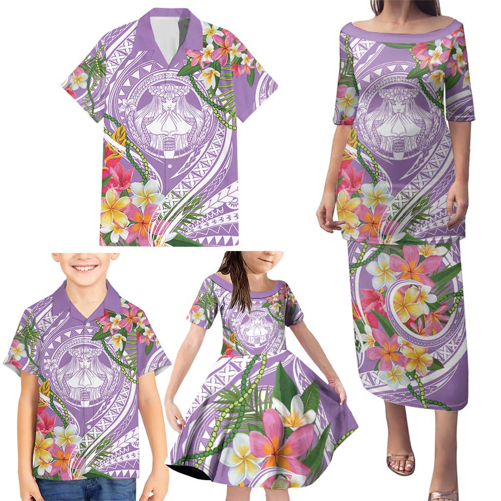 Aloha Hawaii Kauai Family Matching Puletasi and Hawaiian Shirt Frangipani Mix Mokihana Lei LT7 - Polynesian Pride