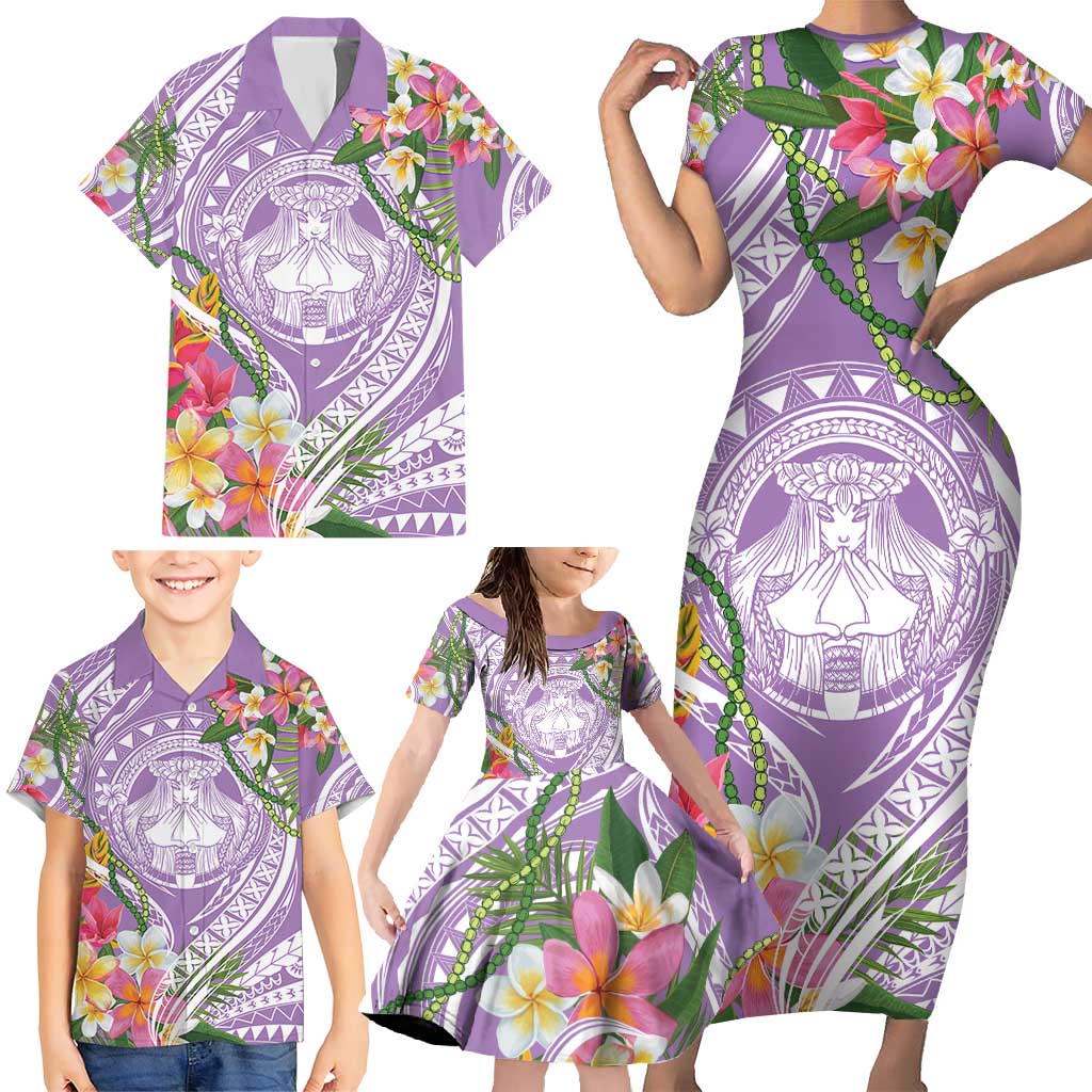 Aloha Hawaii Kauai Family Matching Short Sleeve Bodycon Dress and Hawaiian Shirt Frangipani Mix Mokihana Lei LT7 - Polynesian Pride
