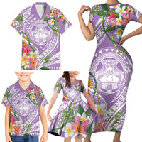 Aloha Hawaii Kauai Family Matching Short Sleeve Bodycon Dress and Hawaiian Shirt Frangipani Mix Mokihana Lei LT7 - Polynesian Pride