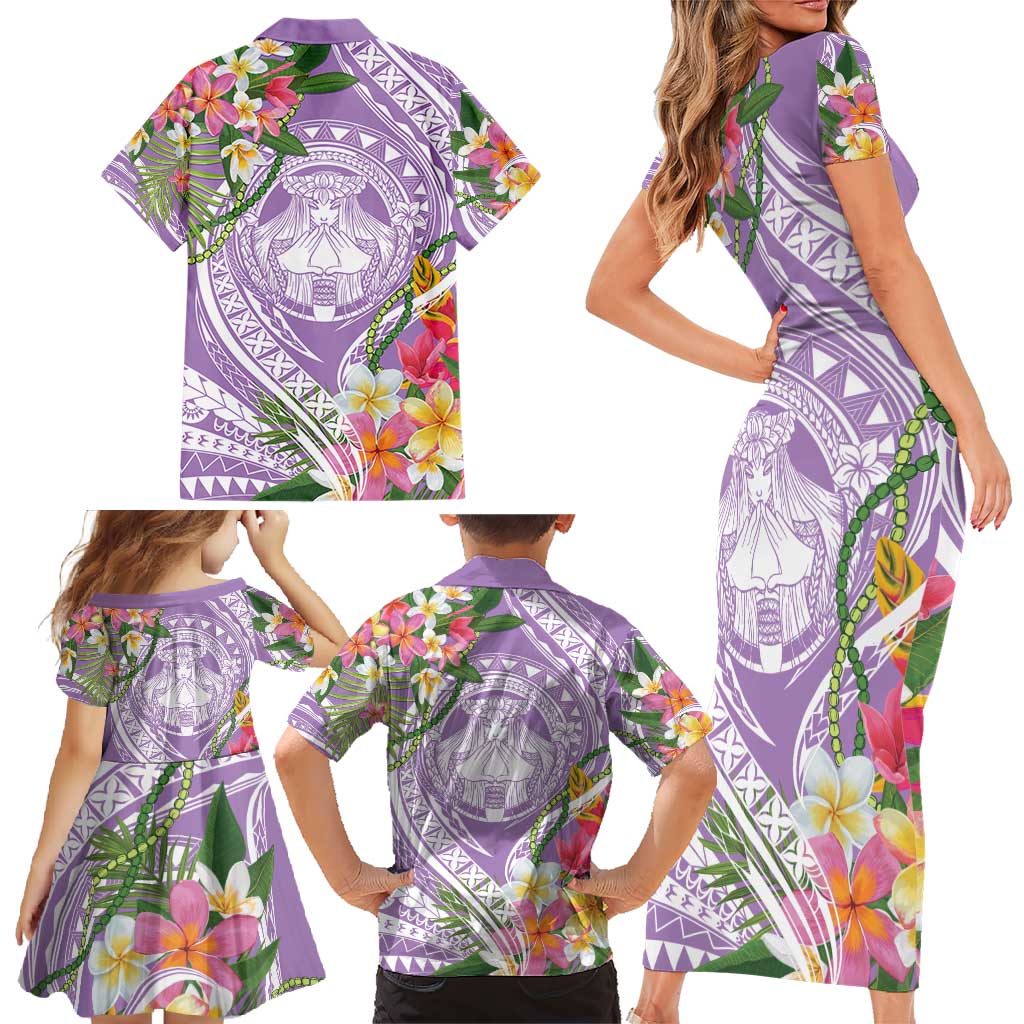 Aloha Hawaii Kauai Family Matching Short Sleeve Bodycon Dress and Hawaiian Shirt Frangipani Mix Mokihana Lei LT7 - Polynesian Pride