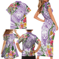 Aloha Hawaii Kauai Family Matching Short Sleeve Bodycon Dress and Hawaiian Shirt Frangipani Mix Mokihana Lei LT7 - Polynesian Pride